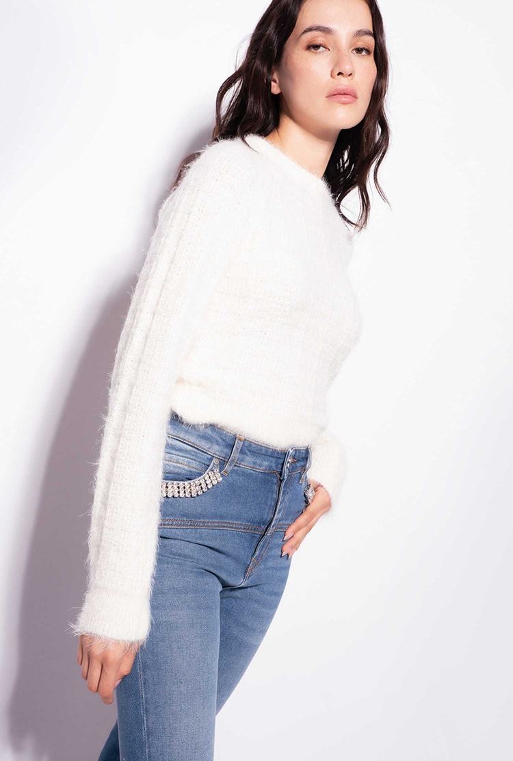 Women's Pinko Alpaca Blend Fluffy Pullover White | Australia-18509769