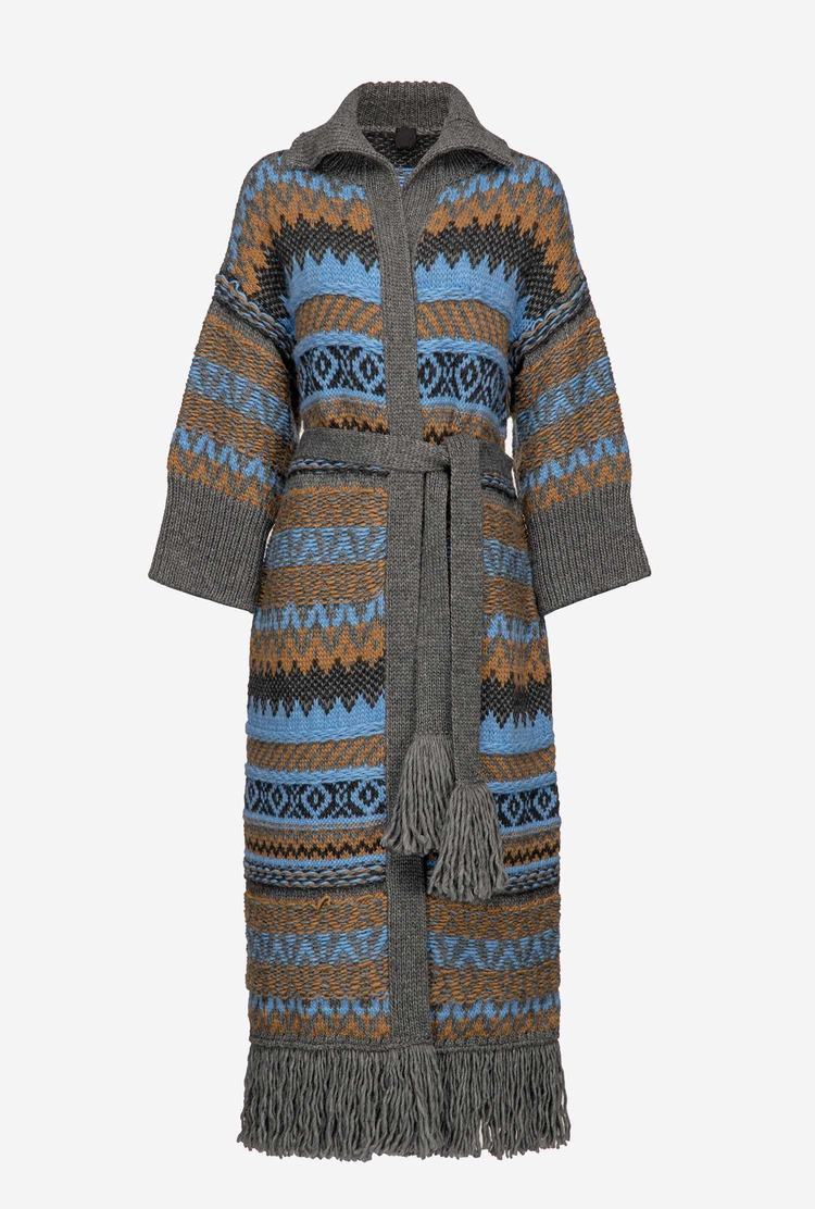 Women's Pinko Alpaca-blend Jacquard Coats Silver/Flower Blue | Australia-49607319