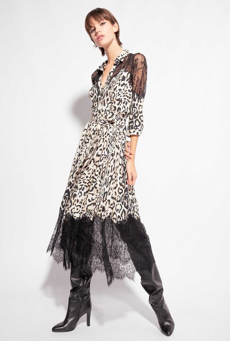 Women's Pinko Animal Print And Lace Dress Black | Australia-03486959