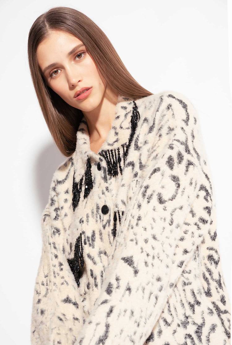 Women's Pinko Animal-print Faux Fur Jackets Cream/Black | Australia-83506299