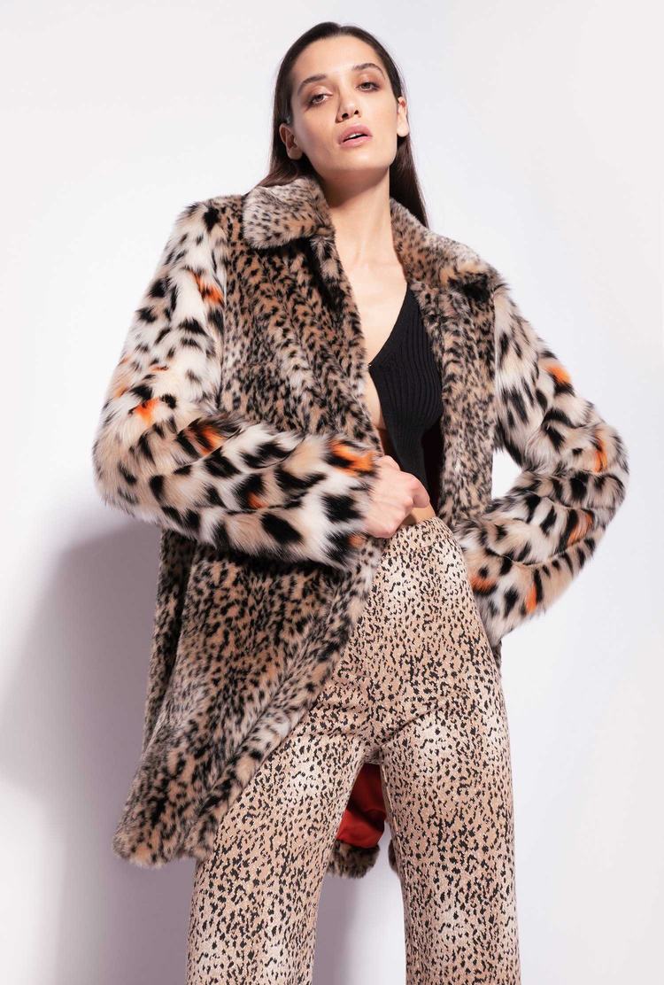 Women's Pinko Animal-print Faux-fur Coats Beige/Black/Orange | Australia-27918059