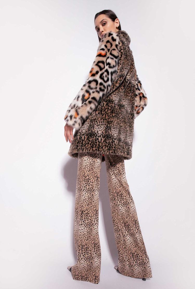 Women's Pinko Animal-print Faux-fur Coats Beige/Black/Orange | Australia-27918059