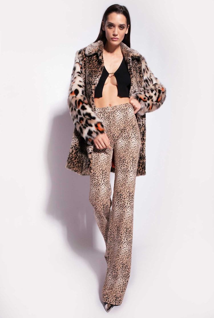 Women's Pinko Animal-print Faux-fur Coats Beige/Black/Orange | Australia-27918059