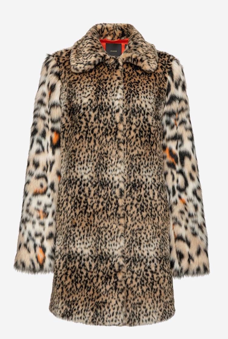 Women's Pinko Animal-print Faux-fur Coats Beige/Black/Orange | Australia-27918059