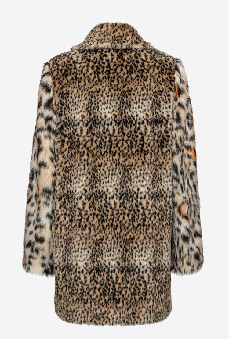 Women's Pinko Animal-print Faux-fur Coats Beige/Black/Orange | Australia-27918059