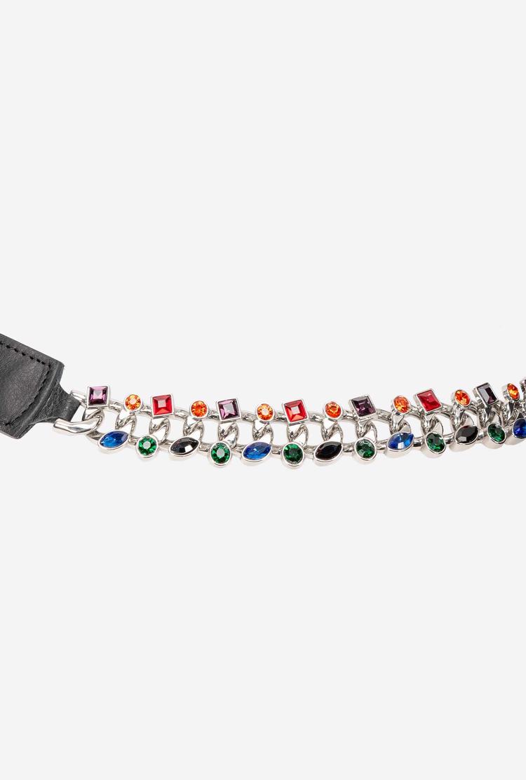 Women's Pinko Bejewelled Chain Belts Black Silver | Australia-40276959