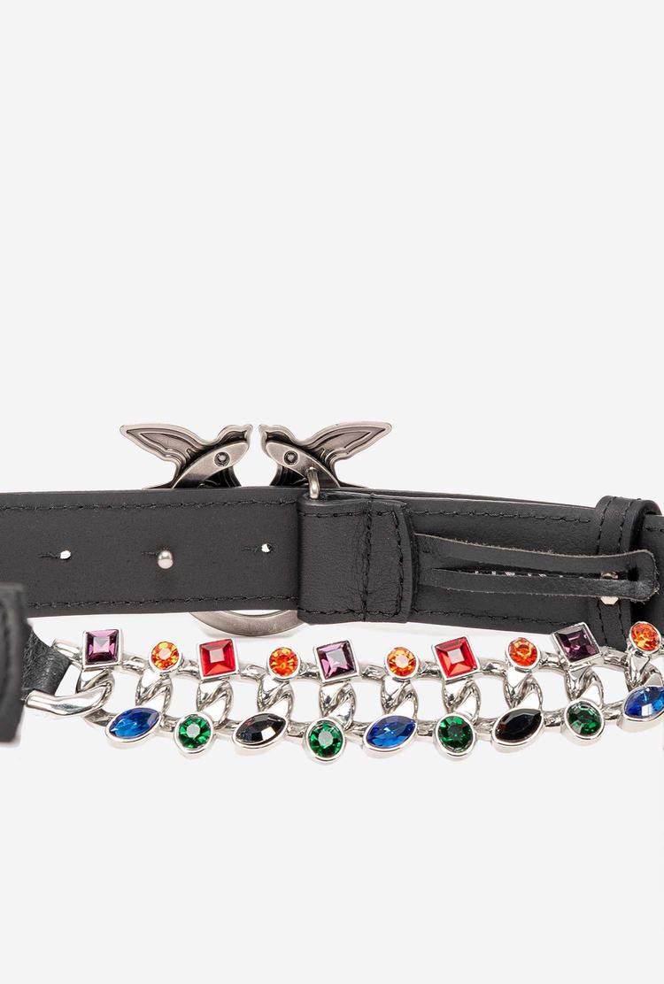 Women's Pinko Bejewelled Chain Belts Black Silver | Australia-40276959