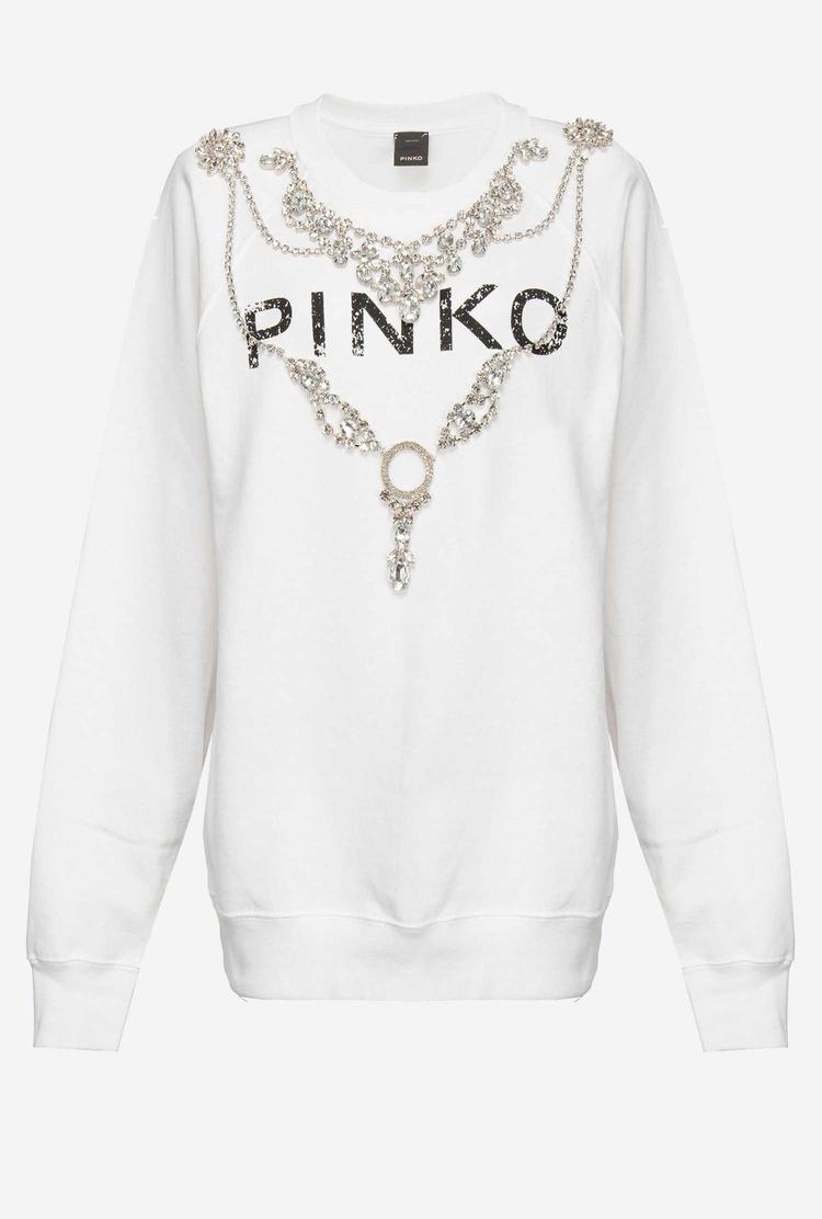 Women's Pinko Bejewelled Embellishment Sweatshirt White | Australia-54869029