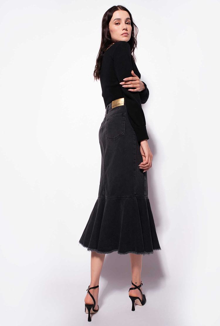 Women's Pinko Black Denim Midi Skirts Grey | Australia-24185399