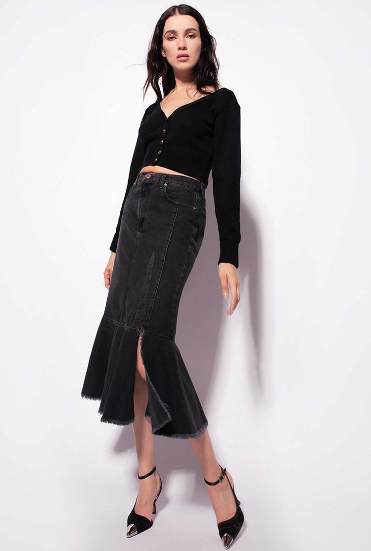 Women's Pinko Black Denim Midi Skirts Grey | Australia-24185399