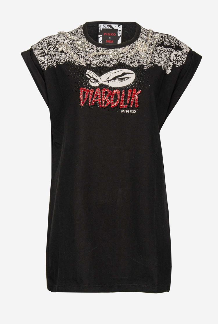 Women's Pinko Black Diabolik T Shirts Black | Australia-45692719