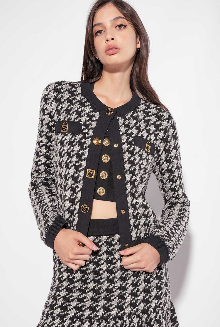 Women\'s Pinko Boxy Houndstooth Jackets Multicolor White/Black | Australia-68924759