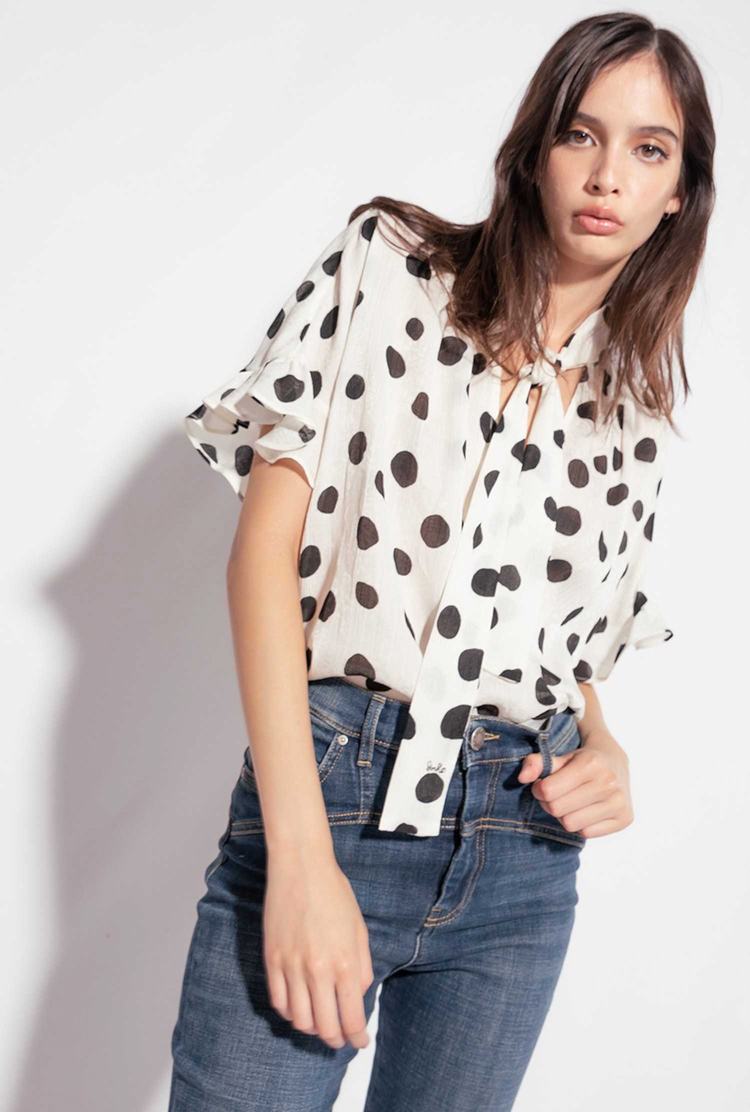 Women\'s Pinko Boxy Polka-dot Shirts White/Black | Australia-19705849