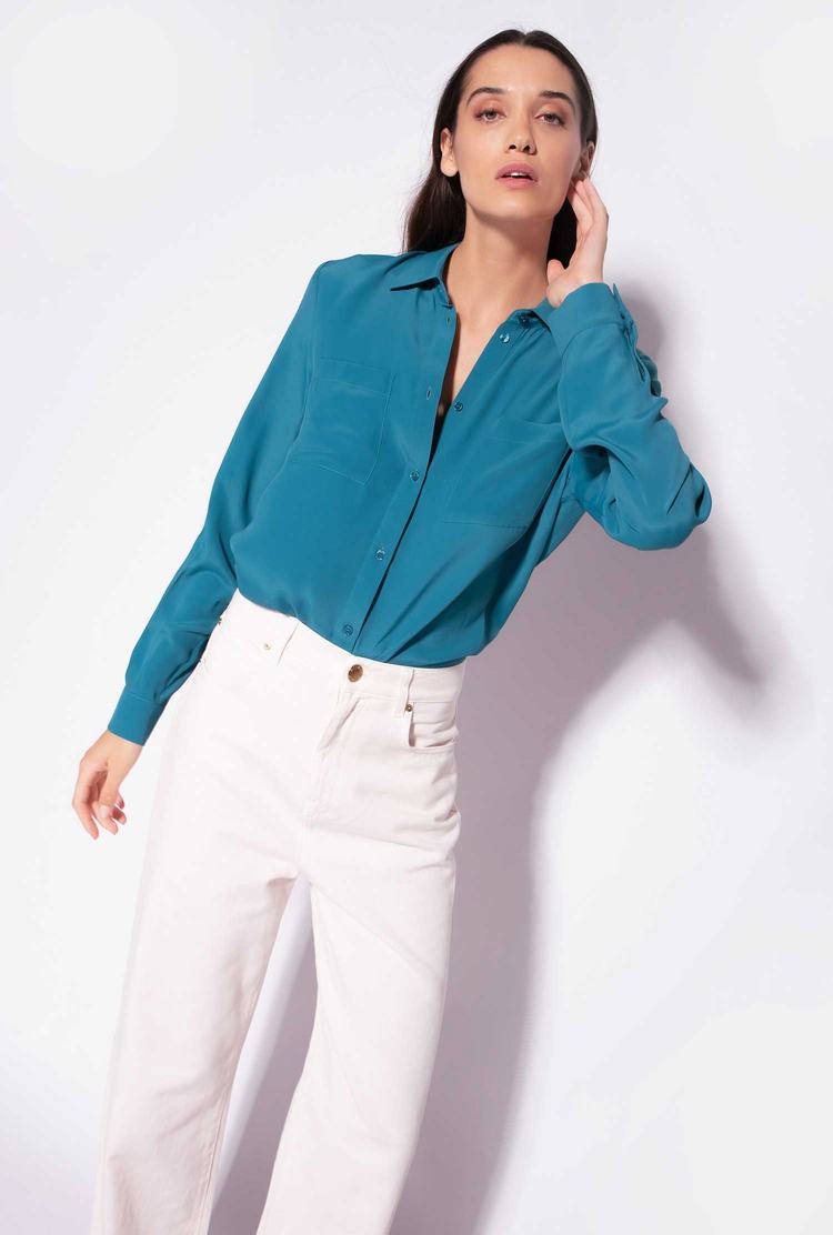 Women's Pinko Breast Pocket Shirts Peacock Green | Australia-04253799