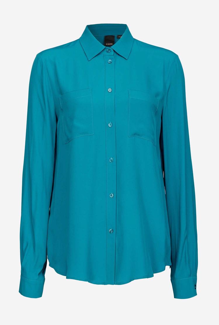 Women's Pinko Breast Pocket Shirts Peacock Green | Australia-04253799