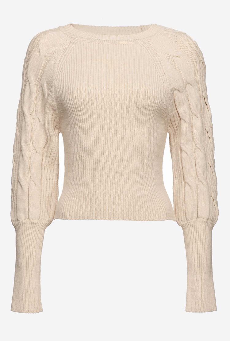 Women's Pinko Cable-knit Pullover Beige | Australia-17649509