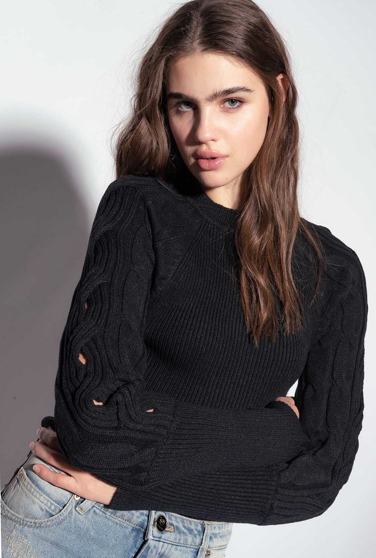 Women's Pinko Cable-knit Pullover Black | Australia-32670489