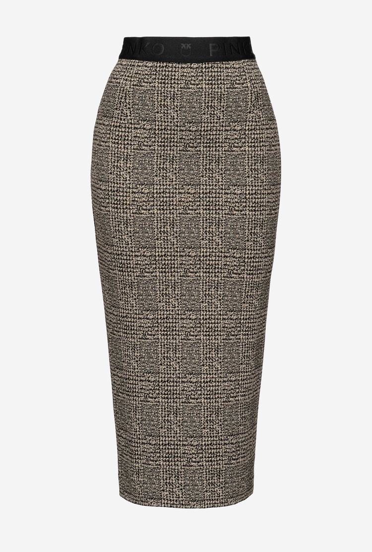 Women's Pinko Calf-length Check Skirts Beige/Black | Australia-03279149