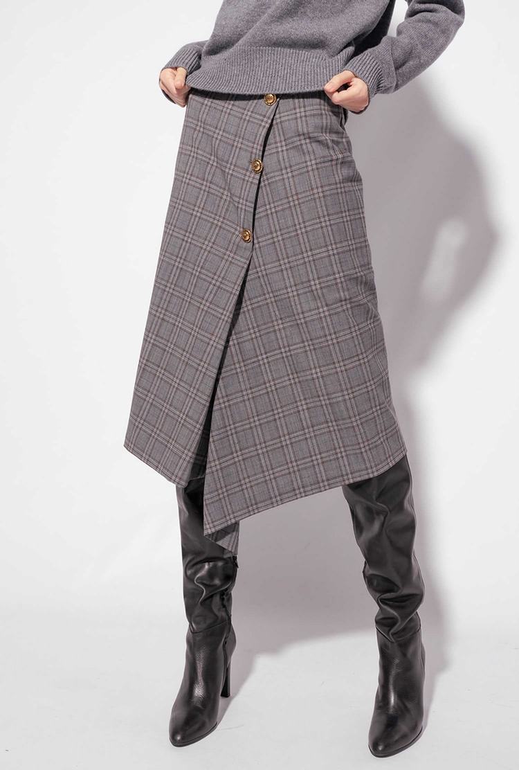 Women's Pinko Calf-length Check Skirts Dark Grey | Australia-26174809