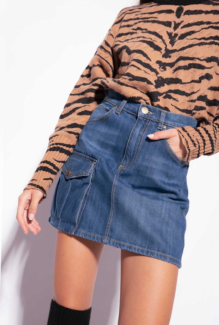 Women's Pinko Cargo-style Denim Mini Skirts Dark Blue | Australia-89206759