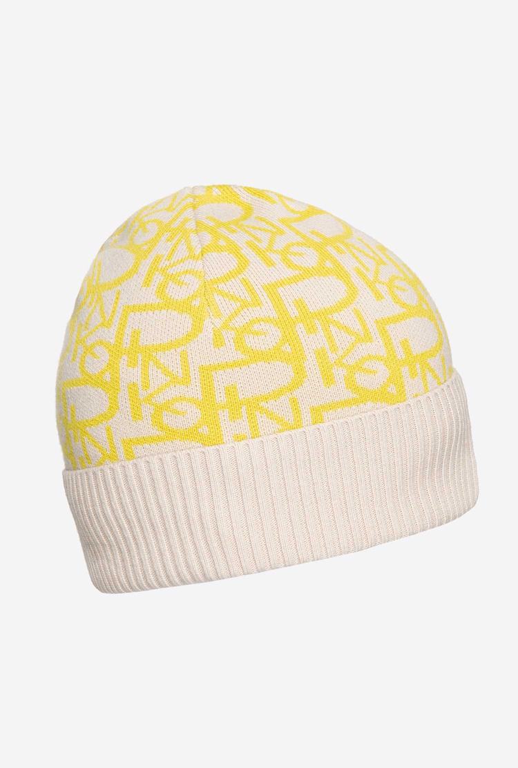 Women's Pinko Cashmere Jacquard Beanie Beige/Yellow | Australia-49570819