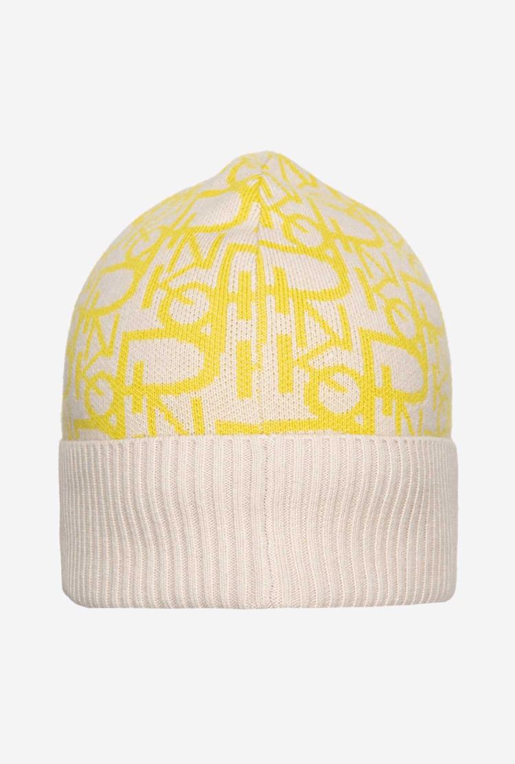 Women\'s Pinko Cashmere Jacquard Beanie Beige/Yellow | Australia-49570819