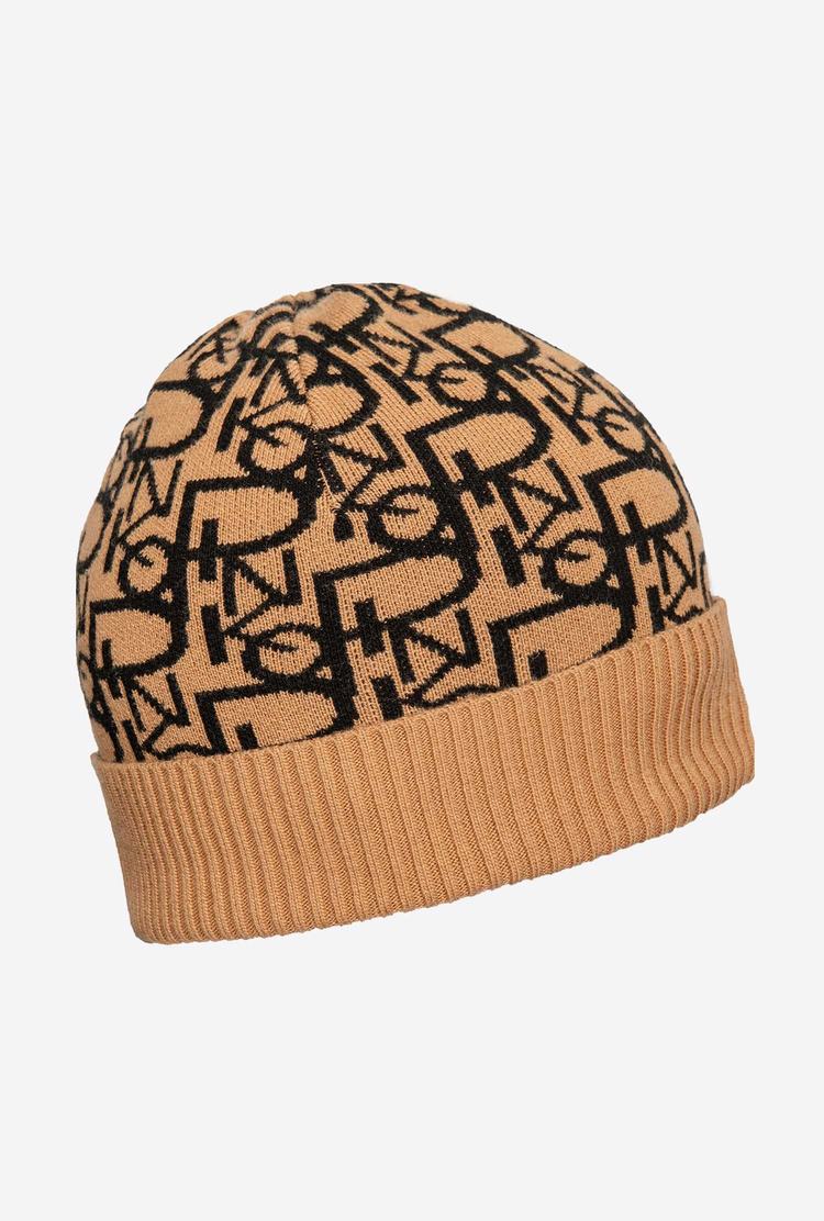 Women's Pinko Cashmere Jacquard Beanie Brown/Black | Australia-80675929