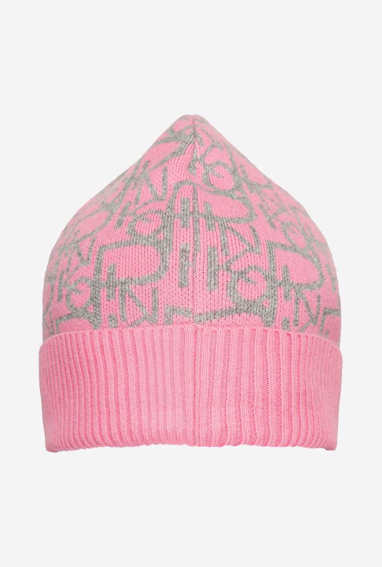 Women\'s Pinko Cashmere Jacquard Beanie Pink/Grey | Australia-76590129