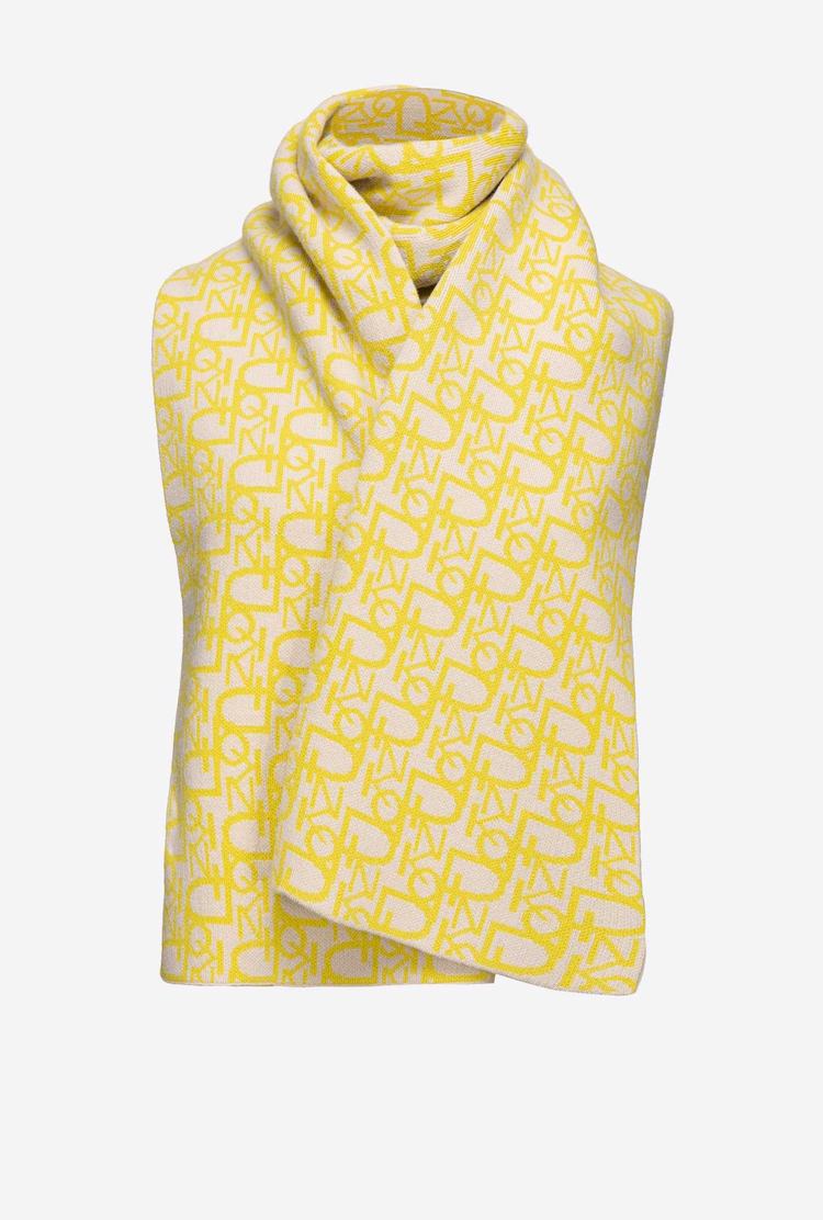 Women\'s Pinko Cashmere Jacquard Scarves Beige/Yellow | Australia-26597819