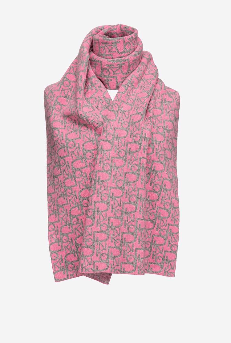 Women\'s Pinko Cashmere Jacquard Scarves Pink/Grey | Australia-40791839