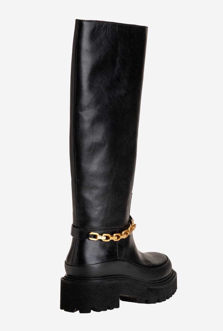 Women's Pinko Chain Leather Boots Black | Australia-83579409