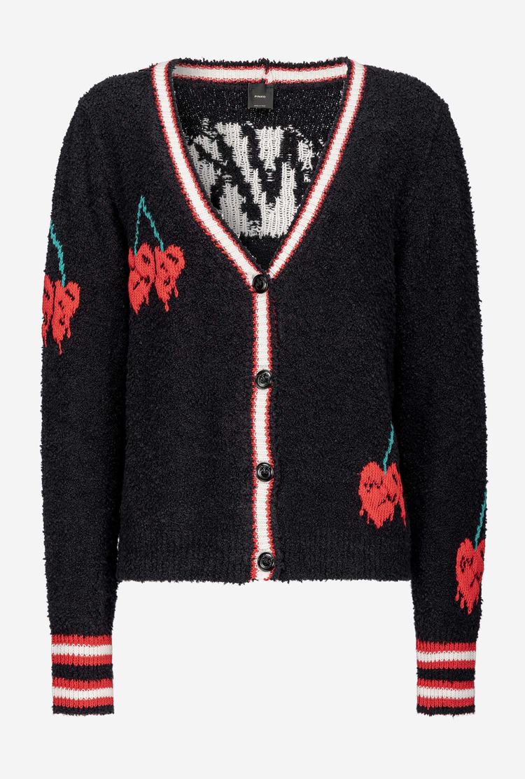 Women\'s Pinko Cherry Inlay Cardigan Multicolor Black/Red | Australia-07615849