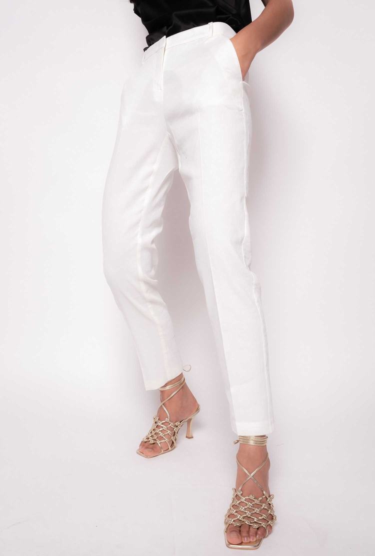 Women's Pinko Cigarette-fit Linen-fabric Pants White | Australia-48529369