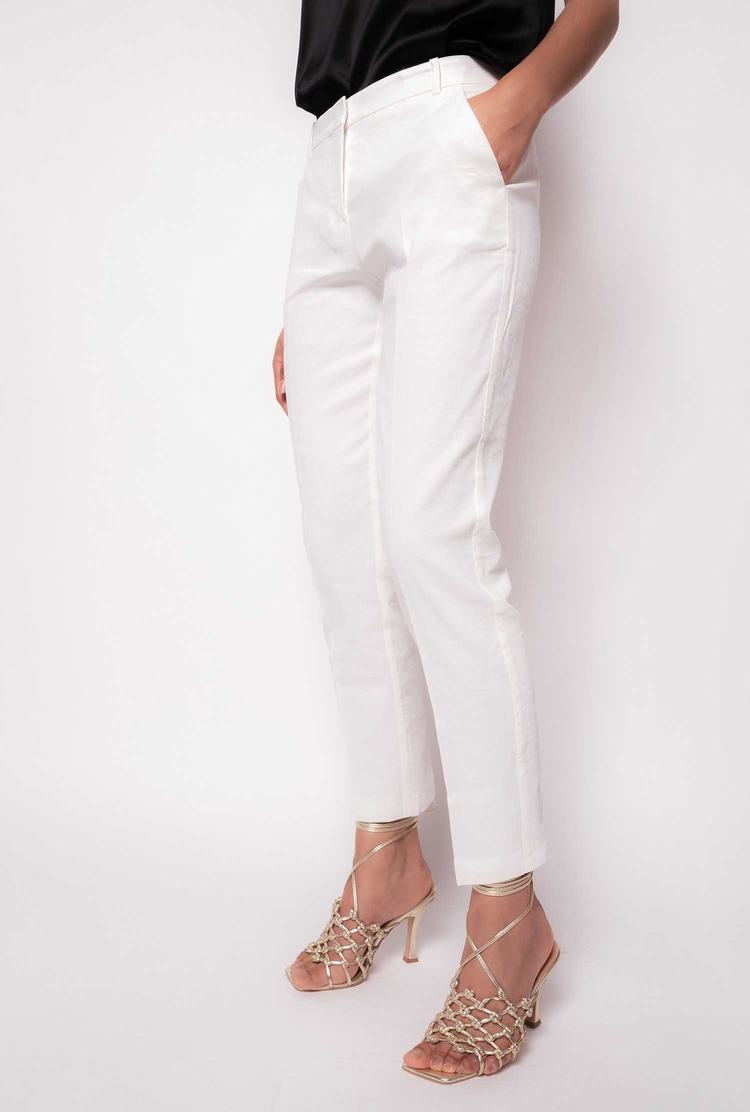 Women's Pinko Cigarette-fit Linen-fabric Pants White | Australia-48529369