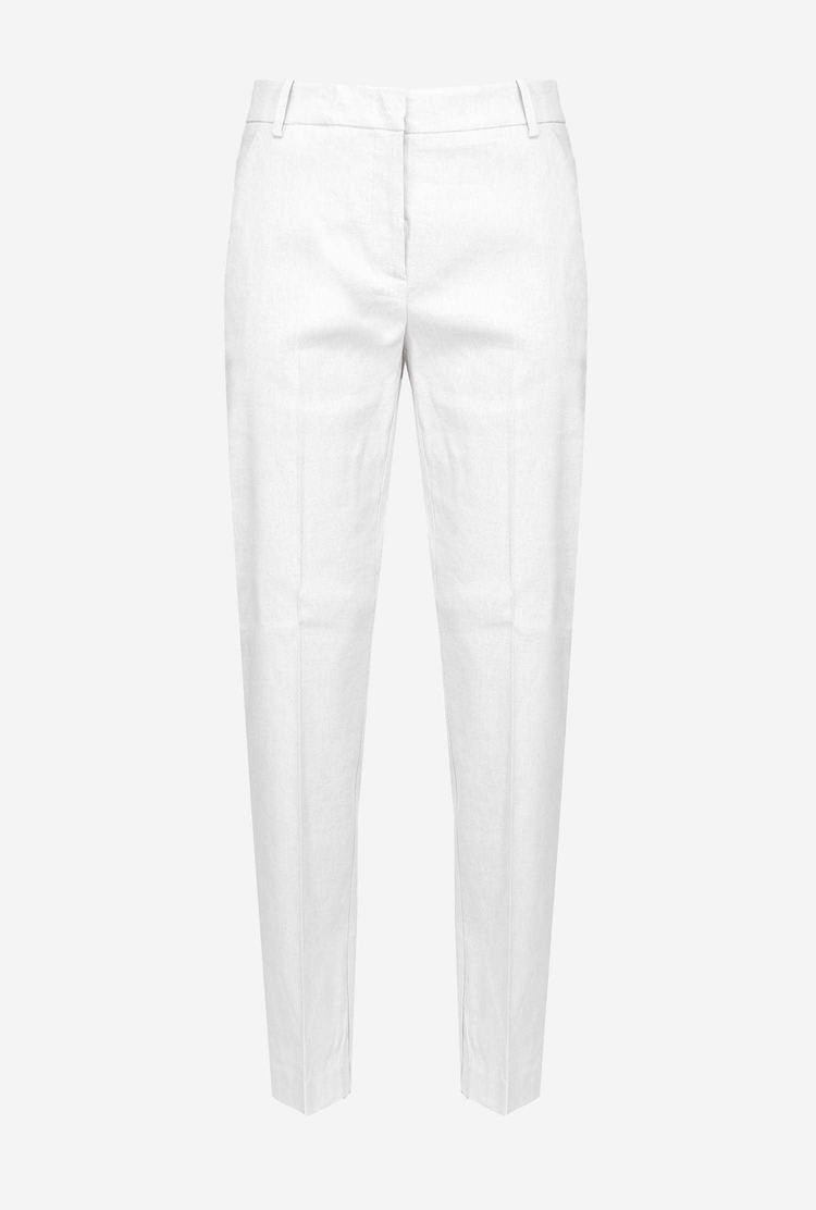 Women's Pinko Cigarette-fit Linen-fabric Pants White | Australia-48529369