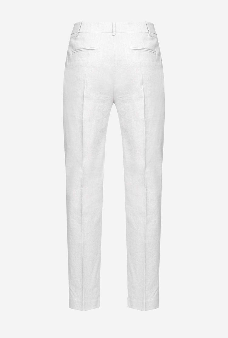 Women's Pinko Cigarette-fit Linen-fabric Pants White | Australia-48529369