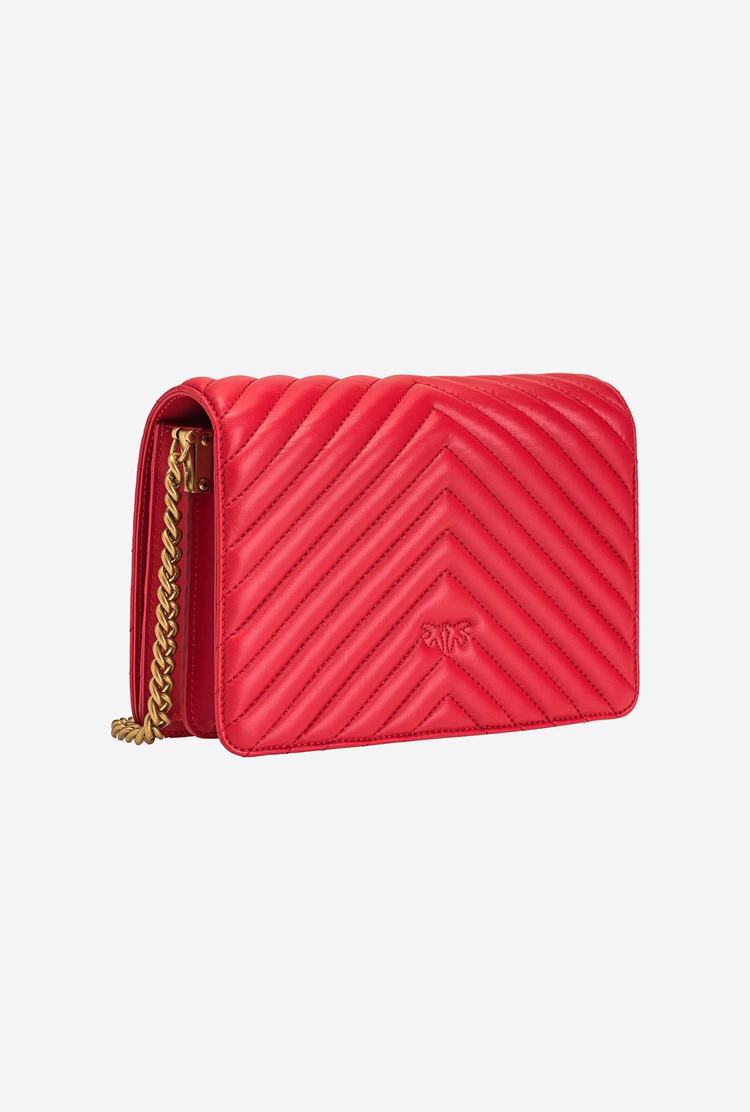 Women's Pinko Classic Love Bag Click V Quilt Crossbody Bags Red Gold | Australia-19807349