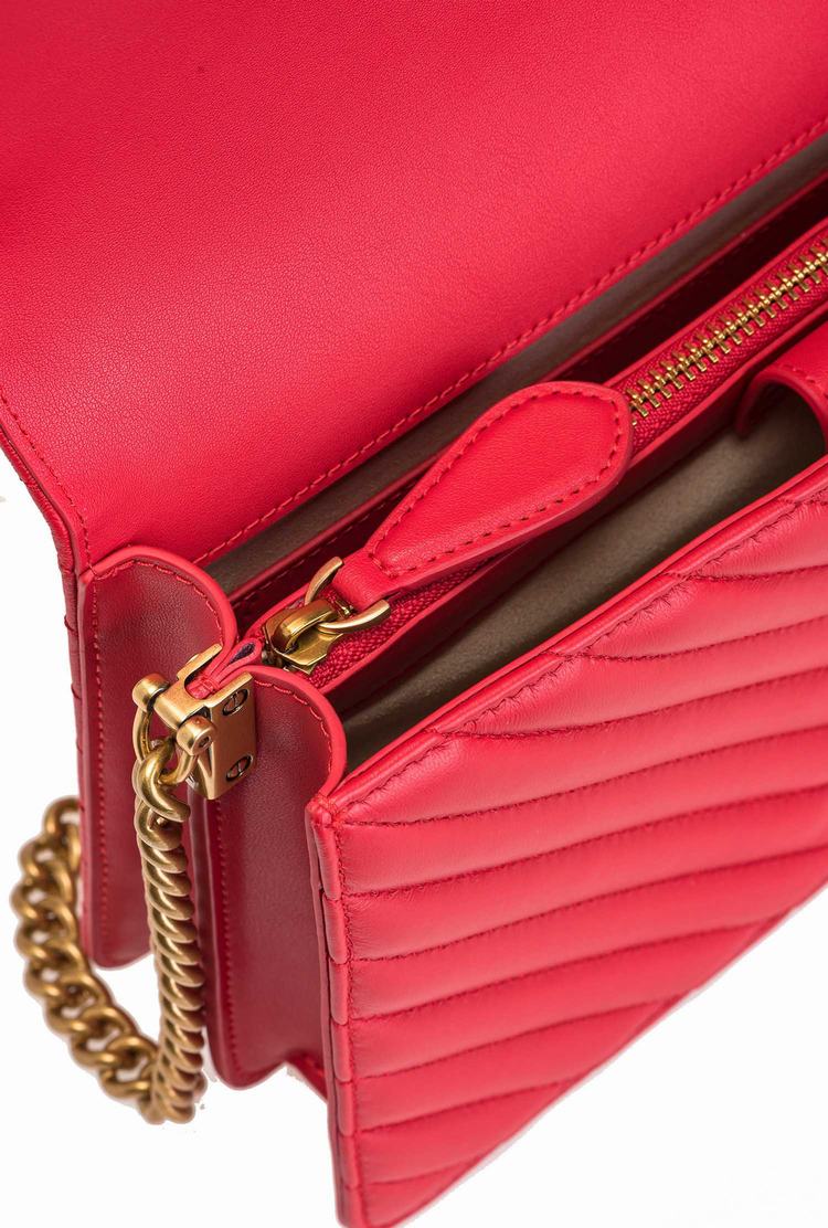 Women's Pinko Classic Love Bag Click V Quilt Crossbody Bags Red Gold | Australia-19807349