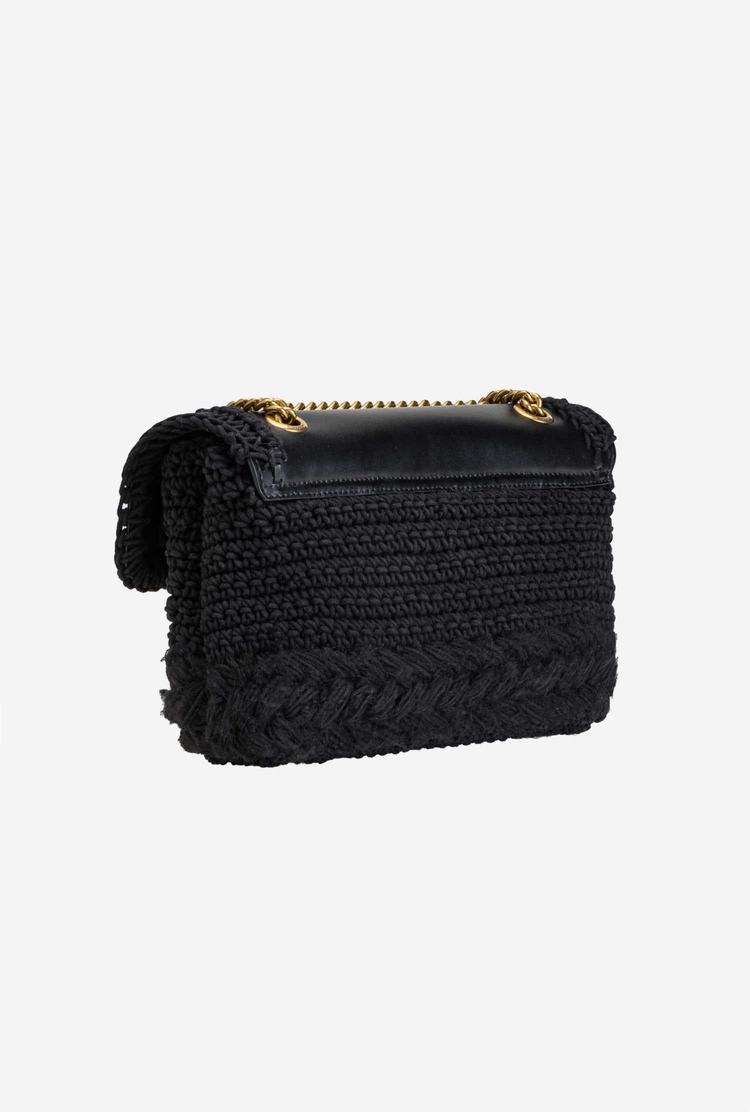 Women's Pinko Classic Love Bag Puff Crochet Crossbody Bags Black Gold | Australia-71485329