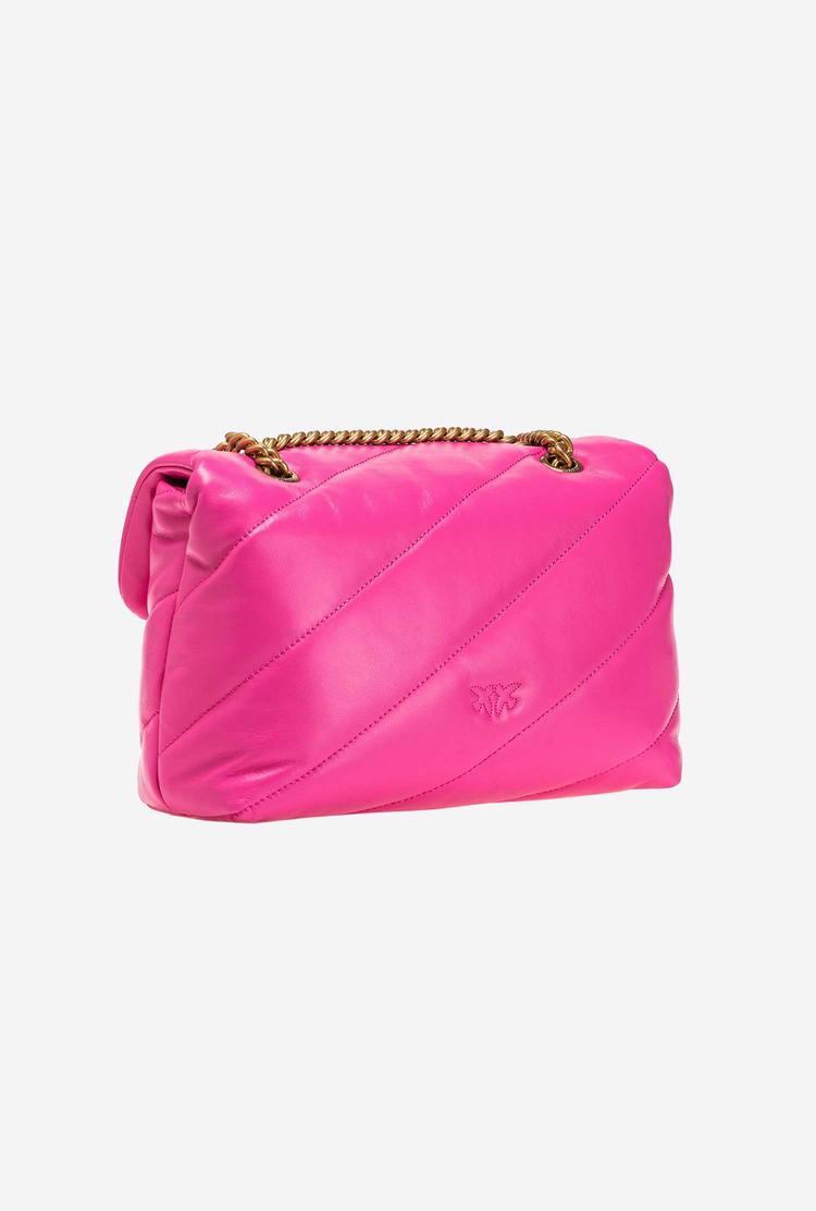 Women's Pinko Classic Love Bag Puff Maxi Quilt Shoulder Bags Fuchsia Gold | Australia-10632489