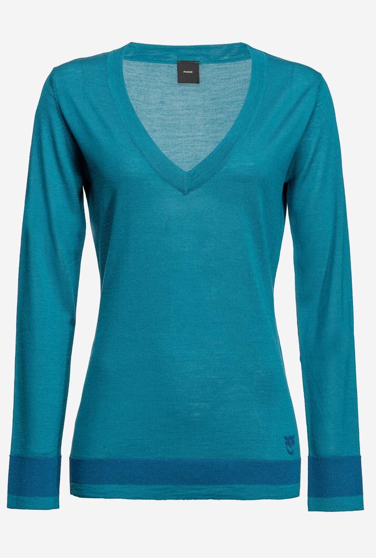 Women's Pinko Colour-block Sweaters Peacock Green | Australia-09137249