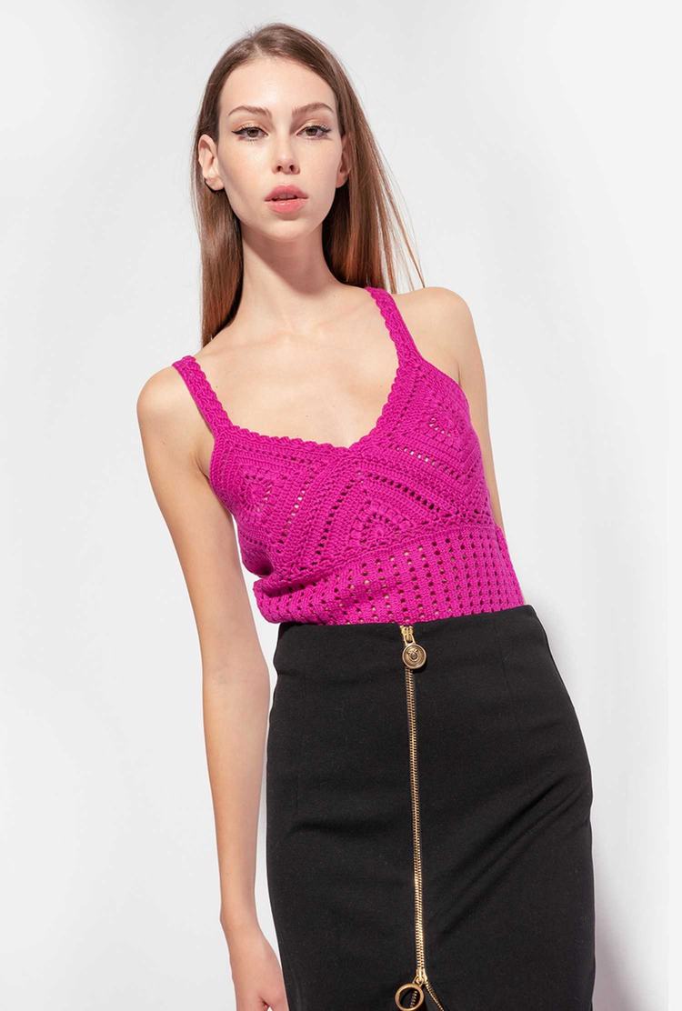 Women's Pinko Crocheted Tanks Fuchsia | Australia-78623909