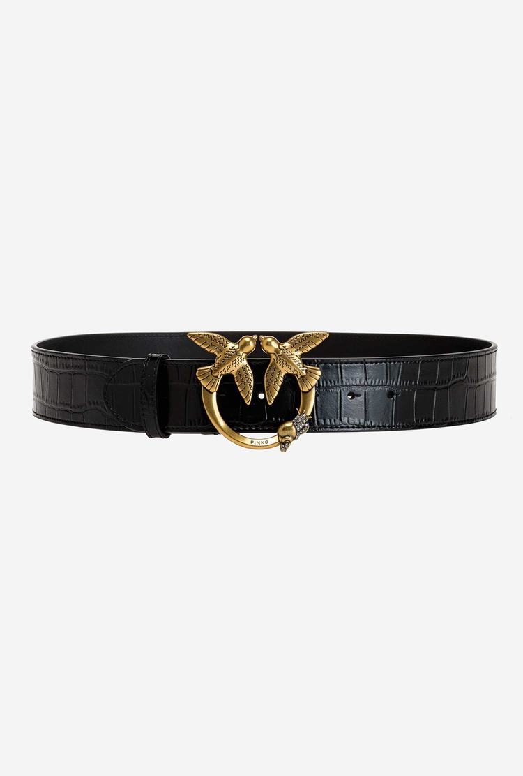 Women\'s Pinko Crocodile Print Belts Black Gold | Australia-43670129