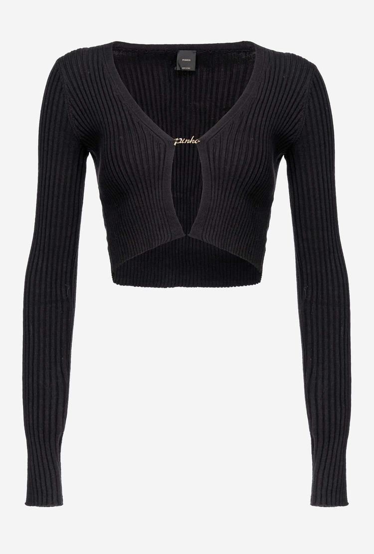 Women's Pinko Cropped Fine-rib Cardigan Black | Australia-70589329