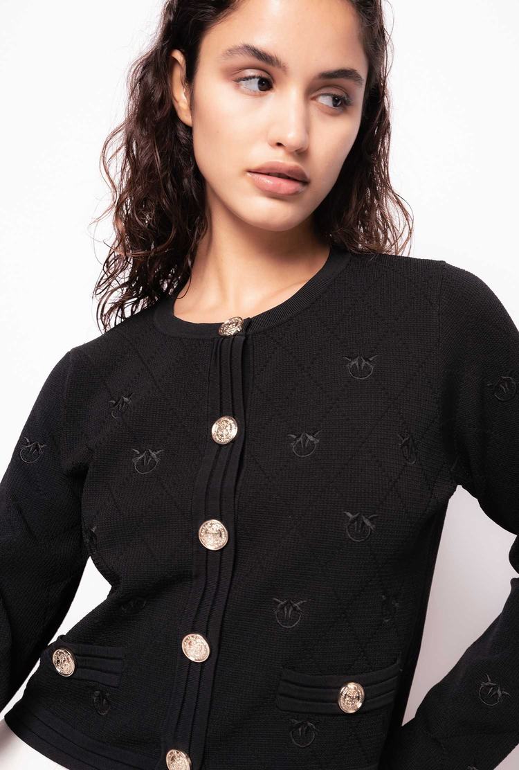 Women's Pinko Cropped Jacquard Love Birds Jackets Black | Australia-21034959