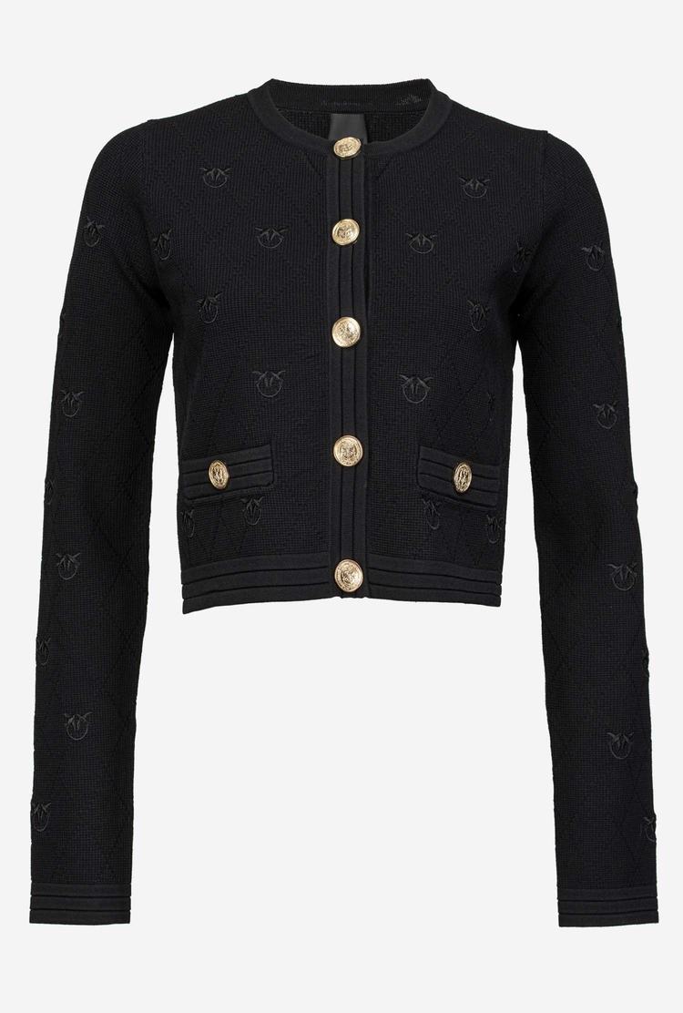 Women's Pinko Cropped Jacquard Love Birds Jackets Black | Australia-21034959