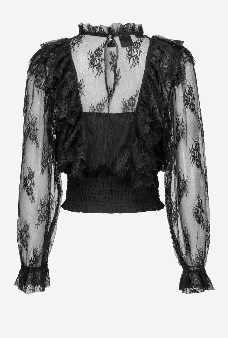 Women's Pinko Cropped Lace Shirts Black | Australia-82390459