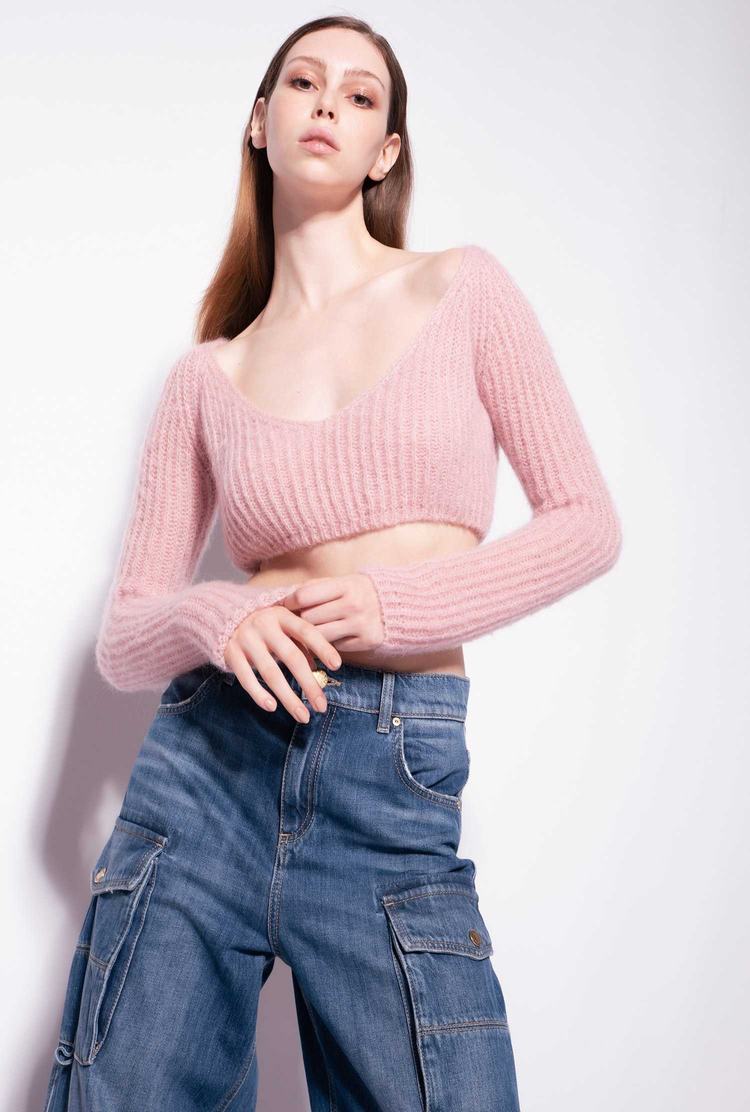 Women's Pinko Cropped Mohair-blend Sweaters Pink | Australia-95124679