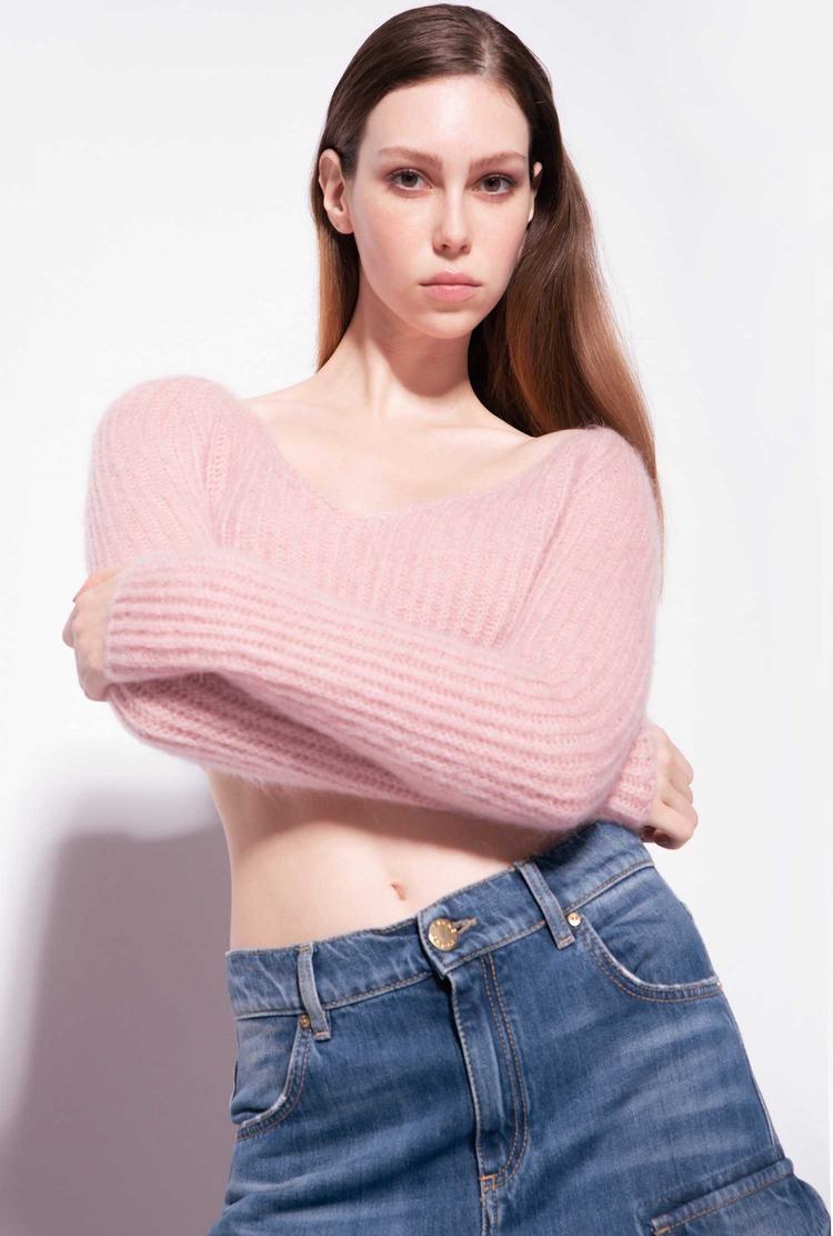 Women's Pinko Cropped Mohair-blend Sweaters Pink | Australia-95124679