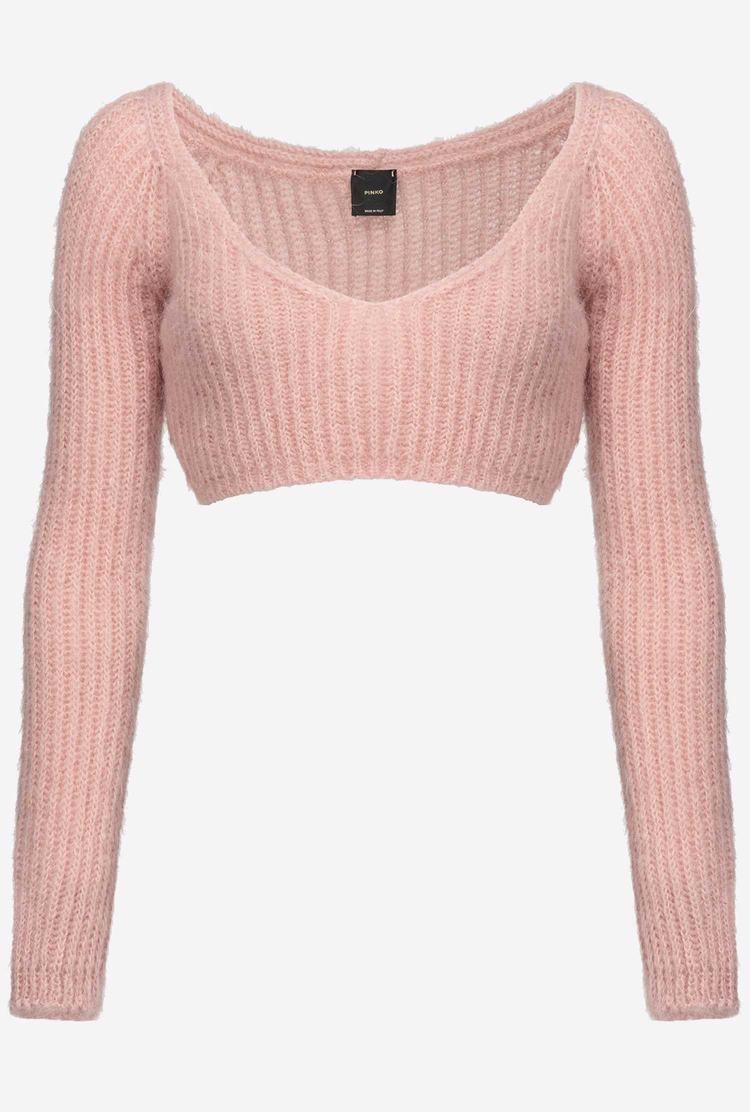 Women's Pinko Cropped Mohair-blend Sweaters Pink | Australia-95124679